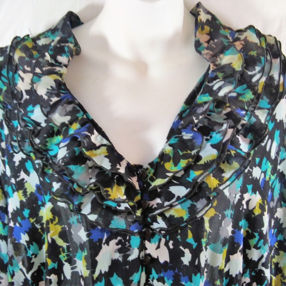 Lane Bryant Top Blouse 22 24 Black Teal Ruffled